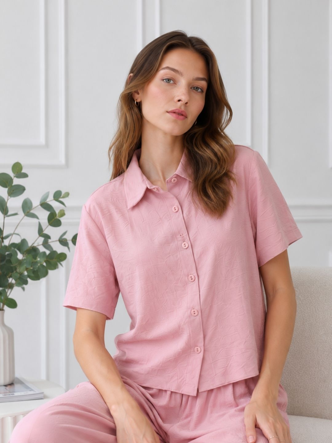 Women's Pink T-shirt And Pant Co-ord Set