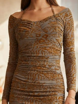 Clobug Women Printed Full Sleeve Bodycon Dress