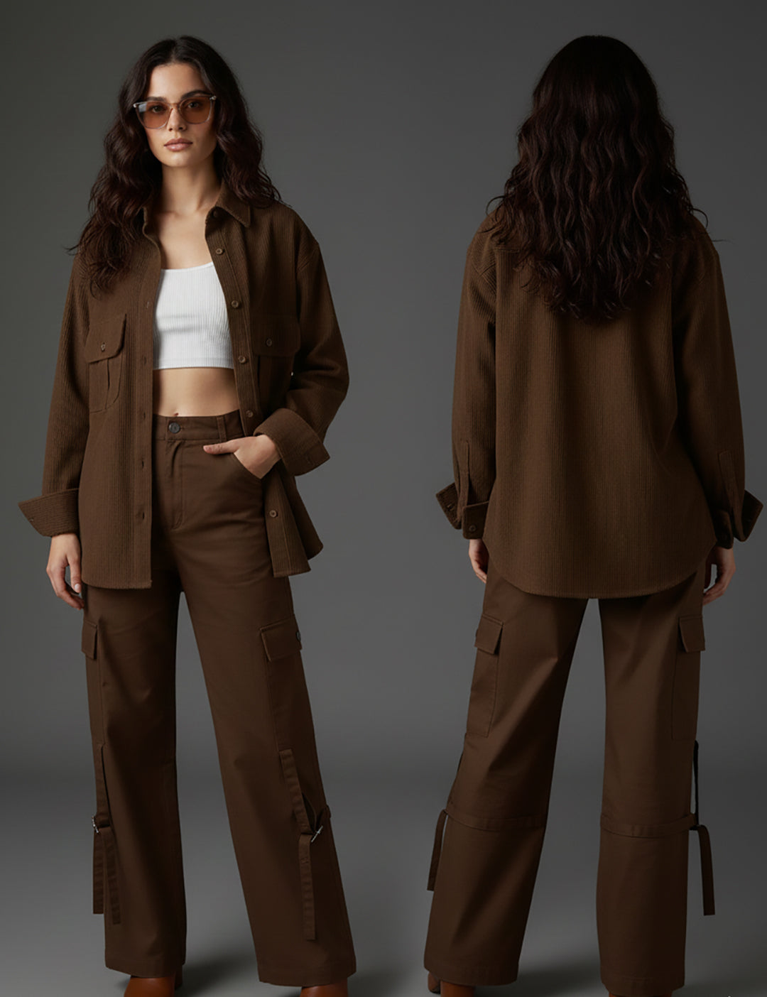 Clobug Women Full Sleeve Oversized Corduroy Shirt