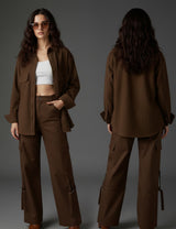 Clobug Women Full Sleeve Oversized Corduroy Shirt