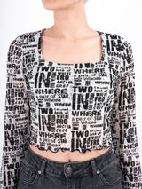 Mesh Typography Print Crop Top