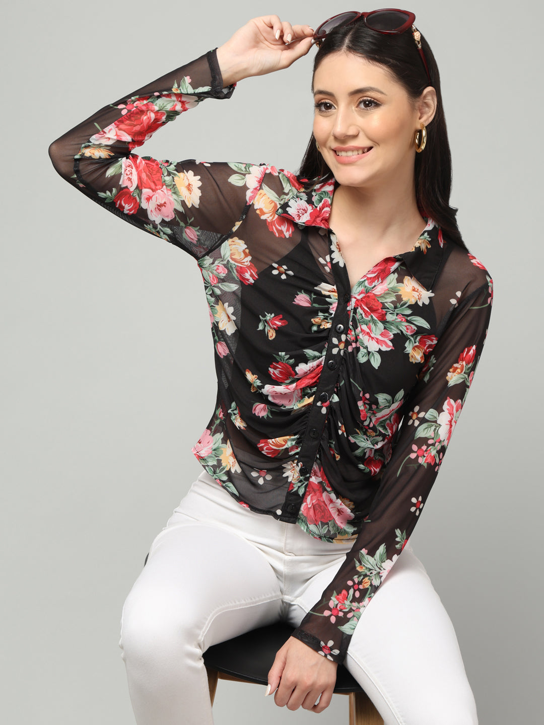 Clobug Women Floral Print Full Sleeve Shirt