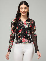Clobug Women Floral Print Full Sleeve Shirt