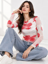 Clobug Women Full Sleeve Big Floral Print Top