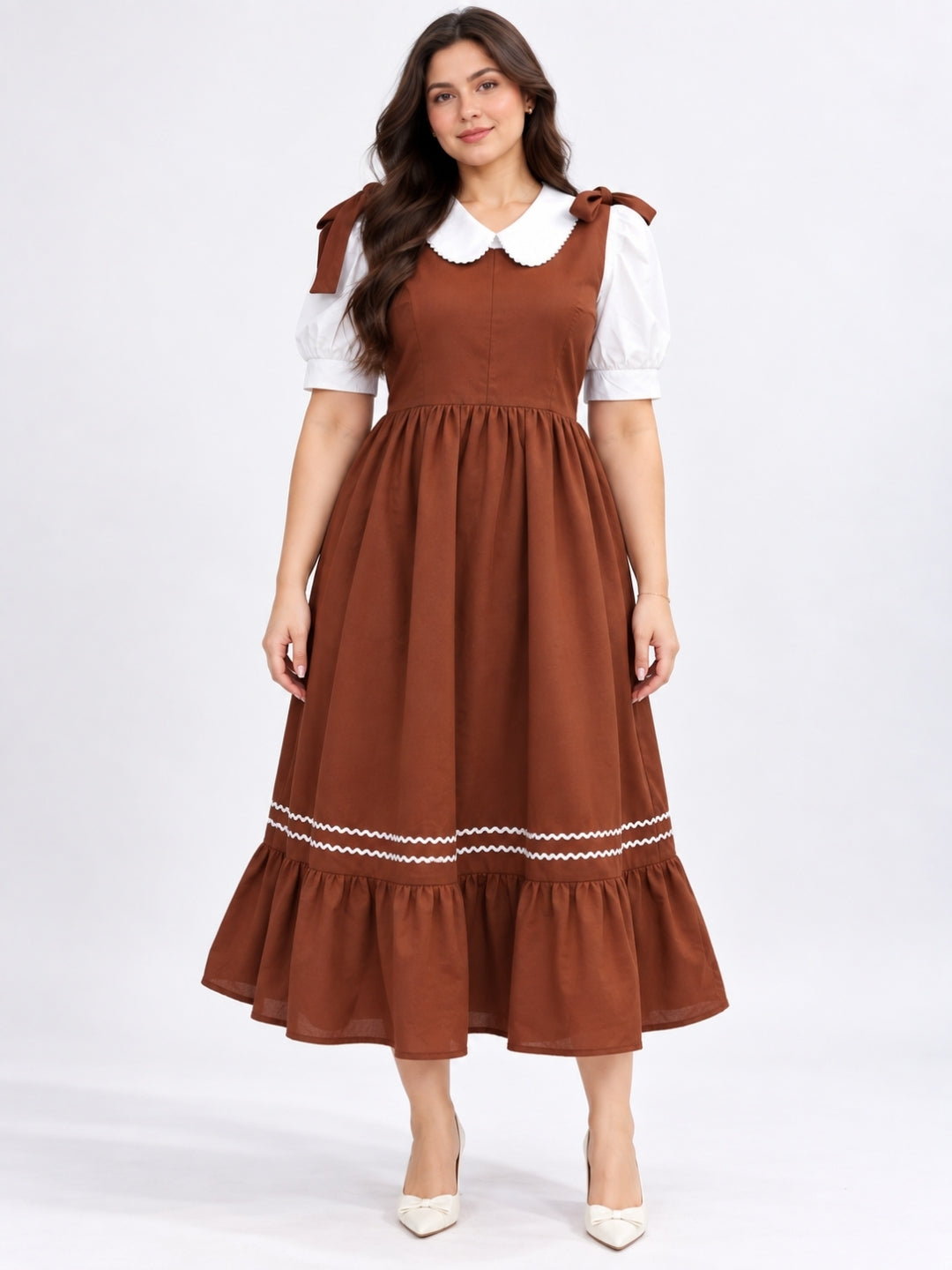Women's Brown Plus Size Midi Dress