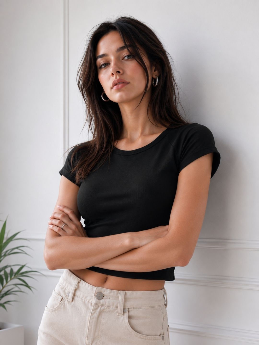Women's Black Round Neck Crop Top