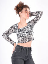 Mesh Typography Print Crop Top