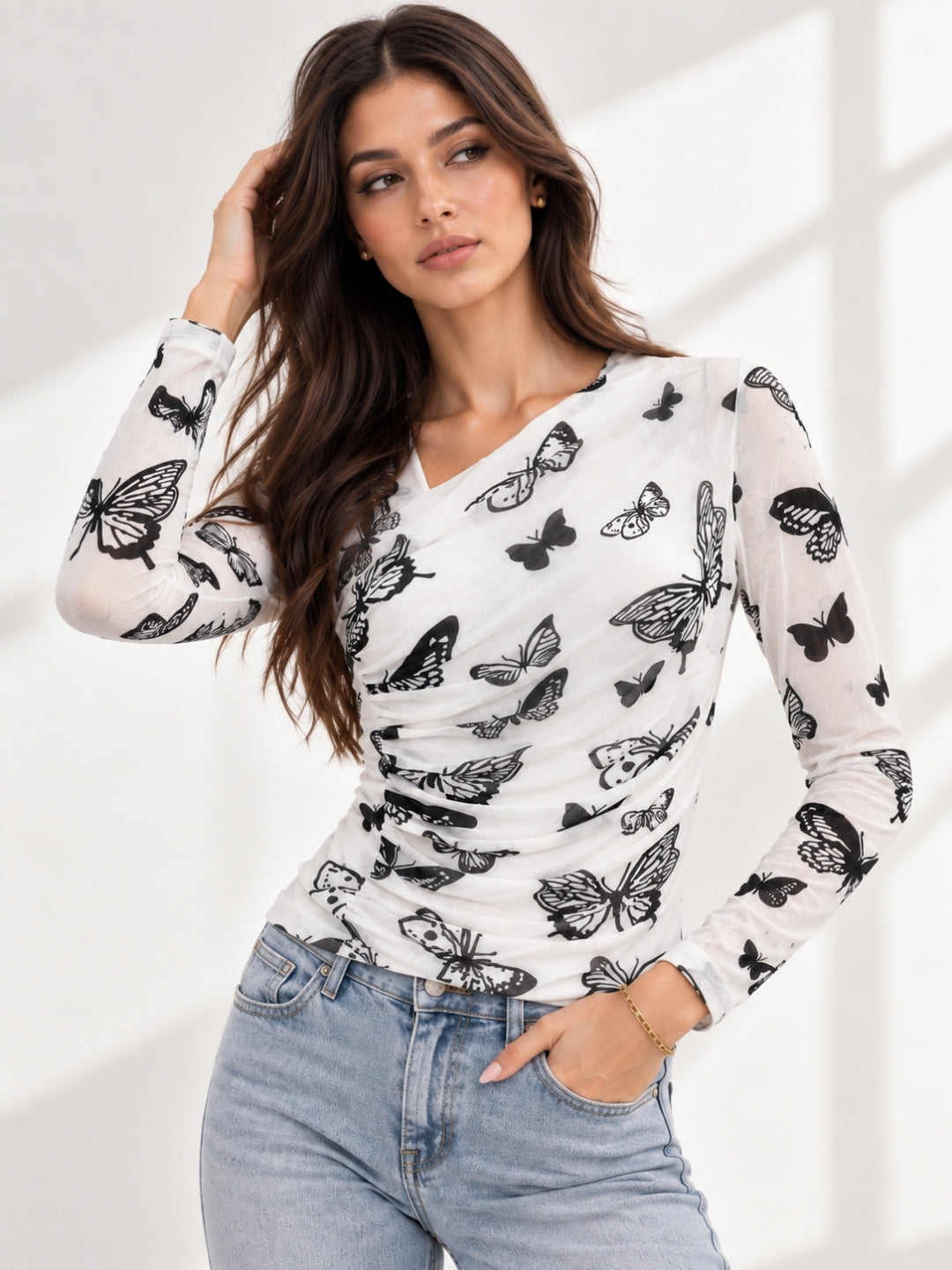 Clobug Women Butterfly Print Top