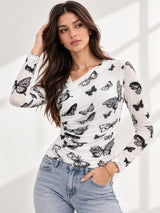 Clobug Women Butterfly Print Top