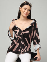 Clobug Women Printed Full Sleeve Oversized Shirt