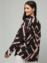 Clobug Women Printed Full Sleeve Oversized Shirt