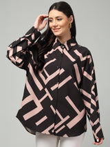 Clobug Women Printed Full Sleeve Oversized Shirt