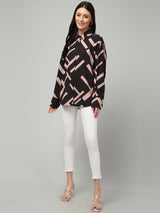 Clobug Women Printed Full Sleeve Oversized Shirt