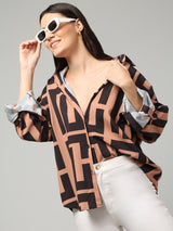 Clobug Women Printed Full Sleeve Oversized Shirt