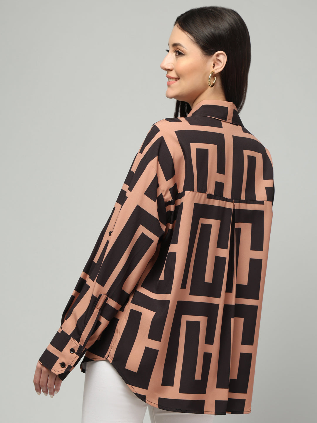 Clobug Women Printed Full Sleeve Oversized Shirt