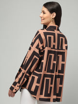 Clobug Women Printed Full Sleeve Oversized Shirt