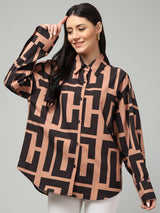 Clobug Women Printed Full Sleeve Oversized Shirt