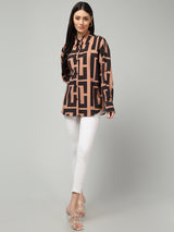 Clobug Women Printed Full Sleeve Oversized Shirt