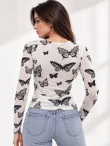 Clobug Women Butterfly Print Top