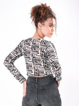 Mesh Typography Print Crop Top