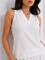 Women's White V-Neck Co-Ord Set