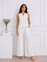 Women's White V-Neck Co-Ord Set