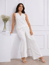 Women's White V-Neck Co-Ord Set