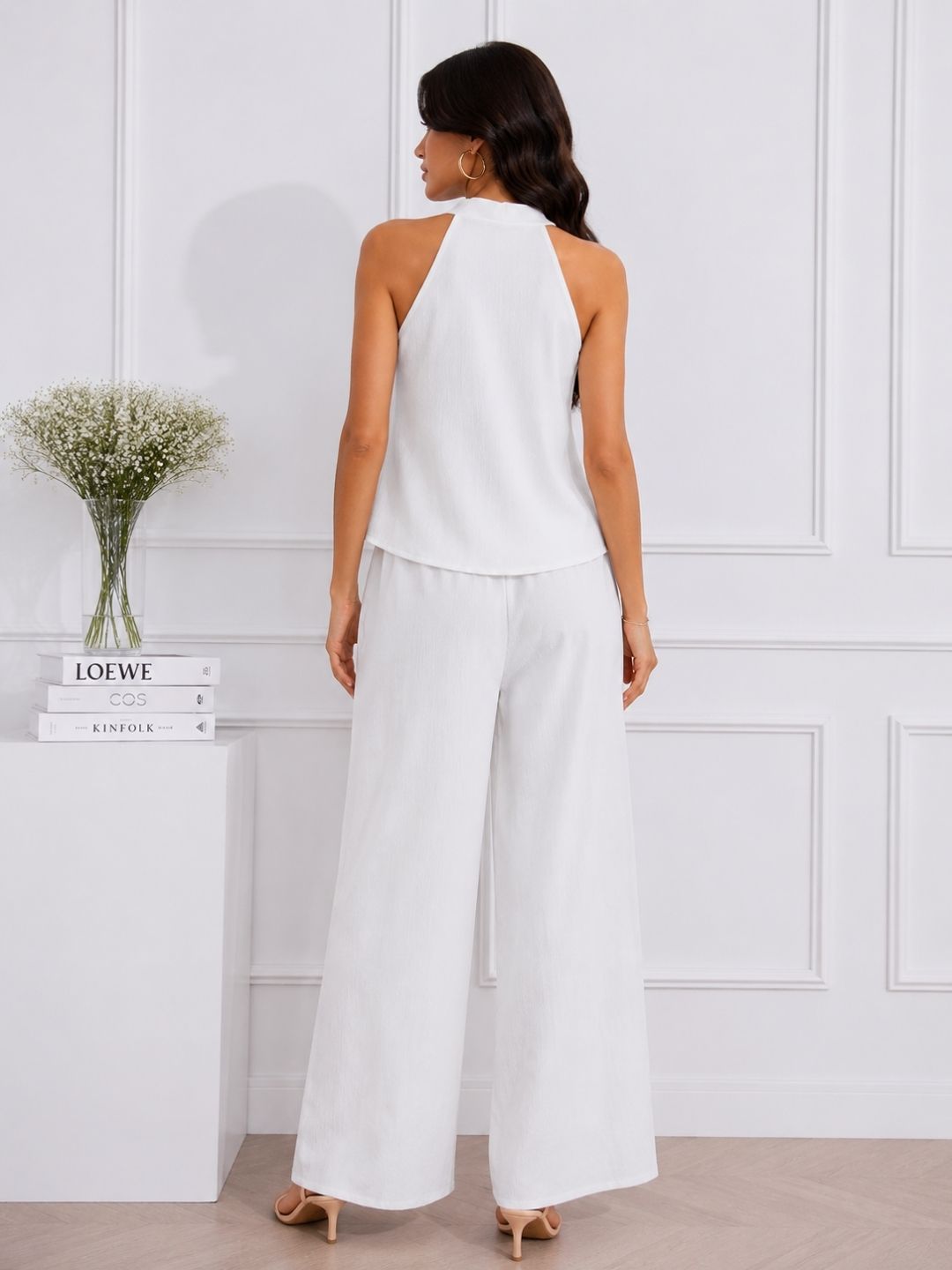 Women's White V-Neck Co-Ord Set