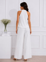 Women's White V-Neck Co-Ord Set