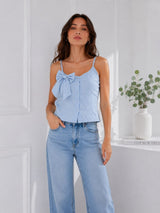 Clobug Women Blue Bow Top