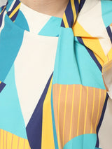 Clobug Women High Neck Printed Ruffle Sleeve Crepe Top