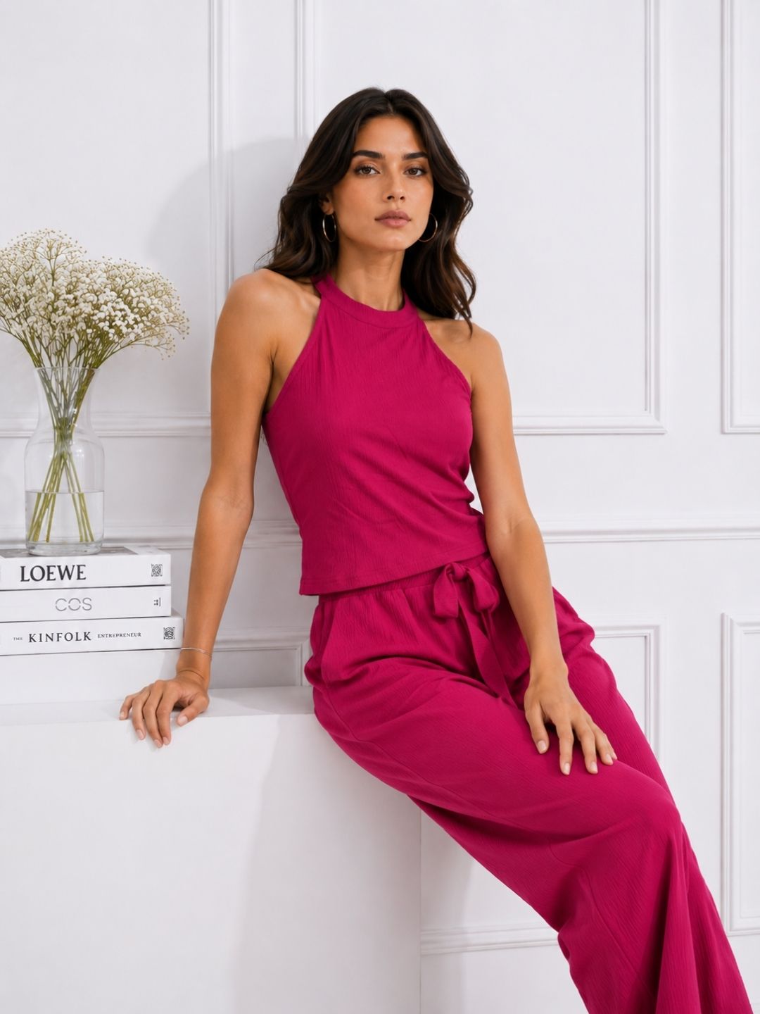 Women's Magenta Halter Neck Co-Ord Set.