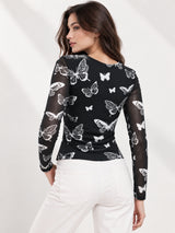 Clobug Women Butterfly Print Top