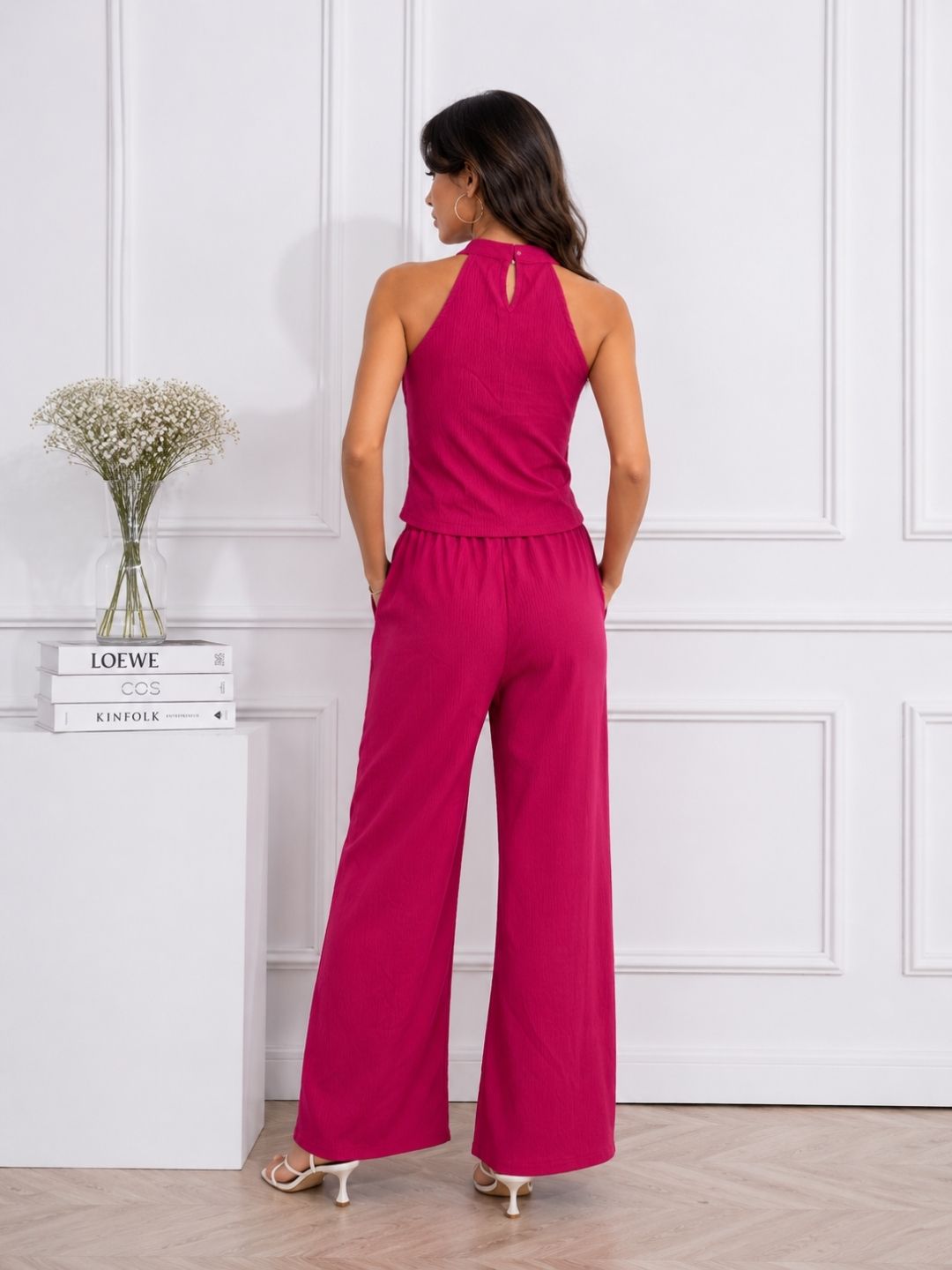 Women's Magenta Halter Neck Co-Ord Set.