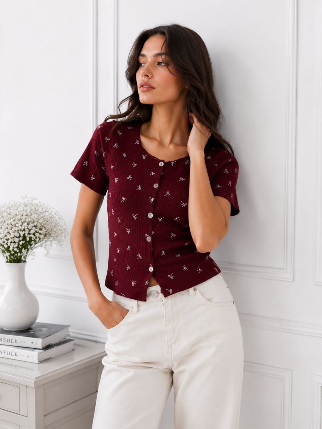 Women's Bow Print Top