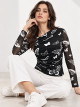 Clobug Women Butterfly Print Top