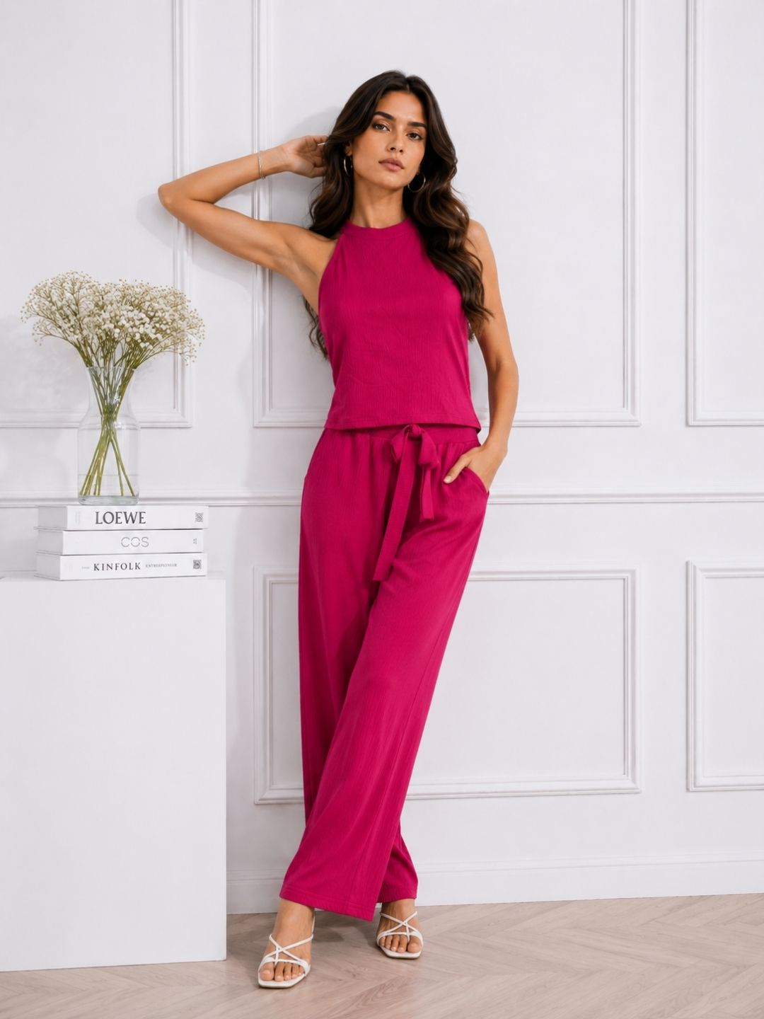Women's Magenta Halter Neck Co-Ord Set.
