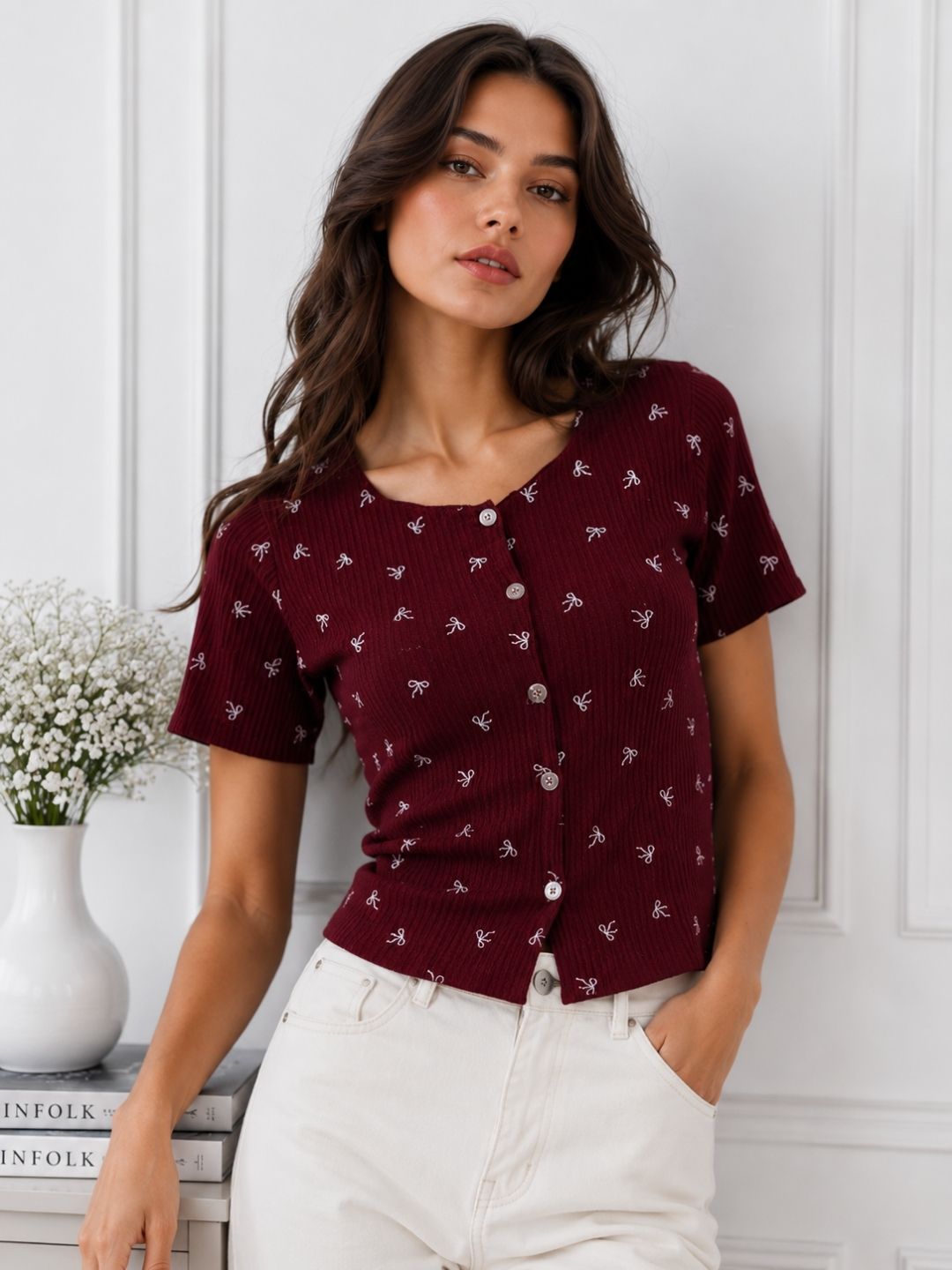 Women's Bow Print Top