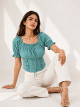 Clobug Women Square Neck Short Sleeve Crop Top