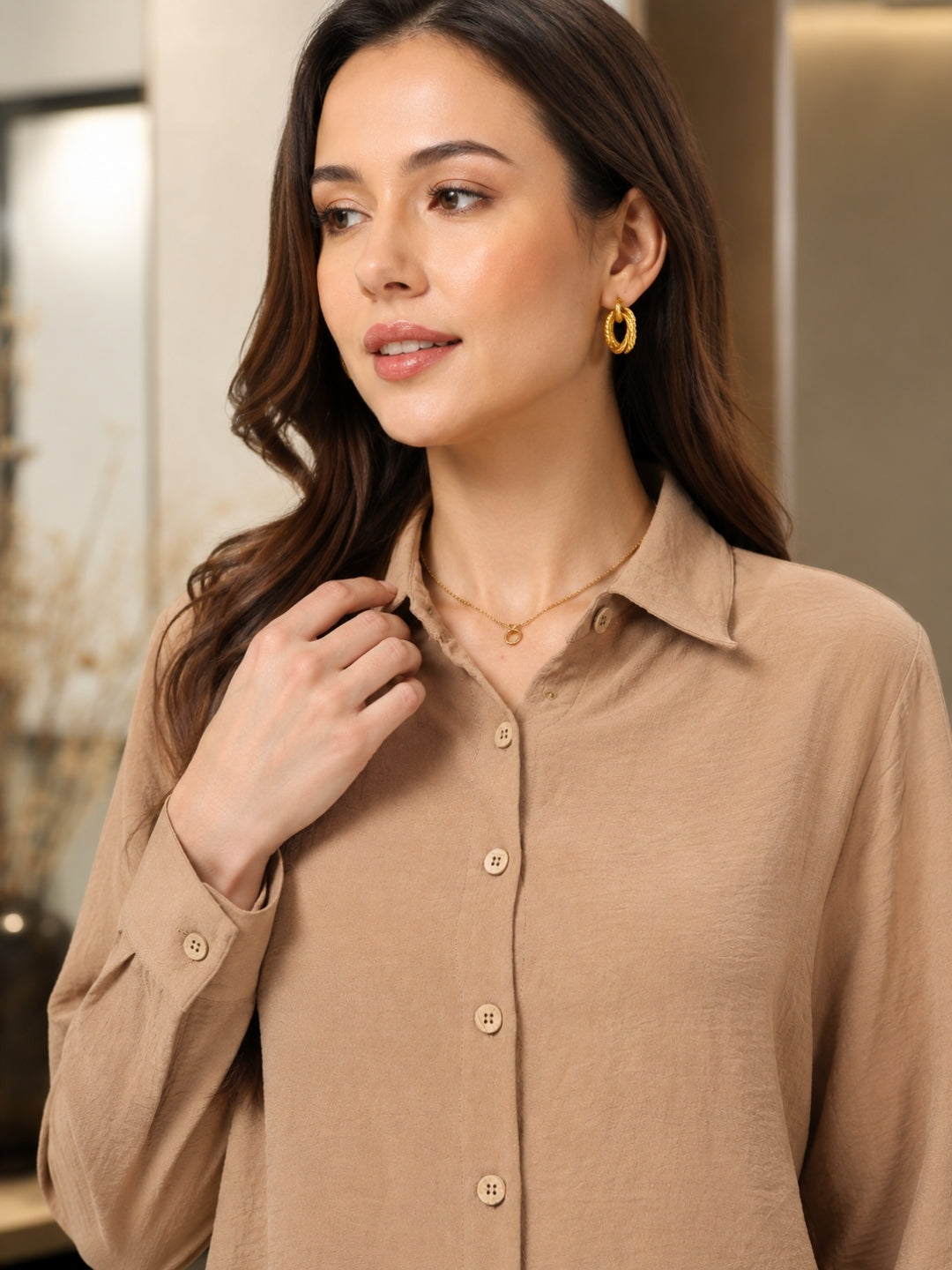 Clobug Women Solid Beige Shirt