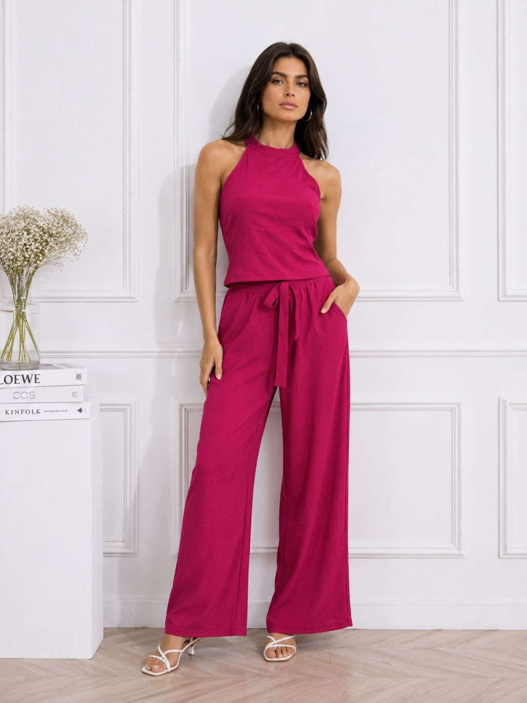 Women's Magenta Halter Neck Co-Ord Set.