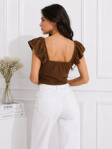 Women's Brown Sweetheart Neck Crop Top