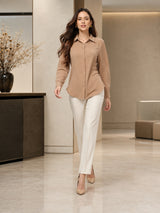 Clobug Women Solid Beige Shirt