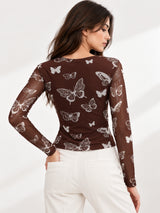 Clobug Women Butterfly Print Top