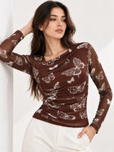 Clobug Women Butterfly Print Top