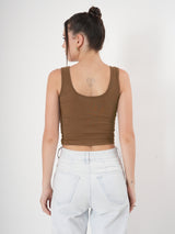 Solid Sleeveless Round Neck Crop Top