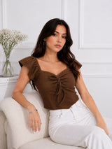 Women's Brown Sweetheart Neck Crop Top