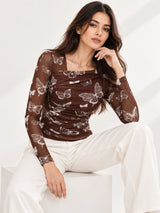 Clobug Women Butterfly Print Top