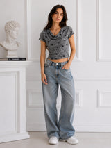 Women Cowl Neck Printed Crop Top
