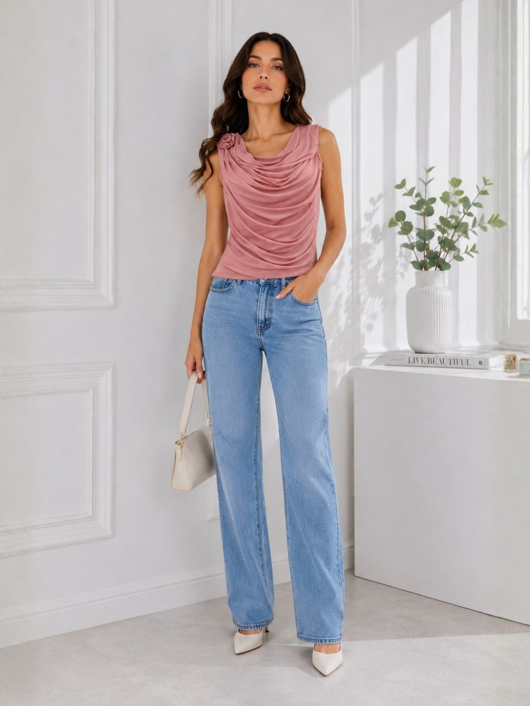 Clobug Women Pink Bow Mesh Top